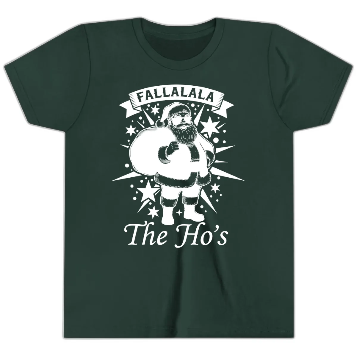 Fallalala The Ho's Santa Youth T-Shirt in Forest