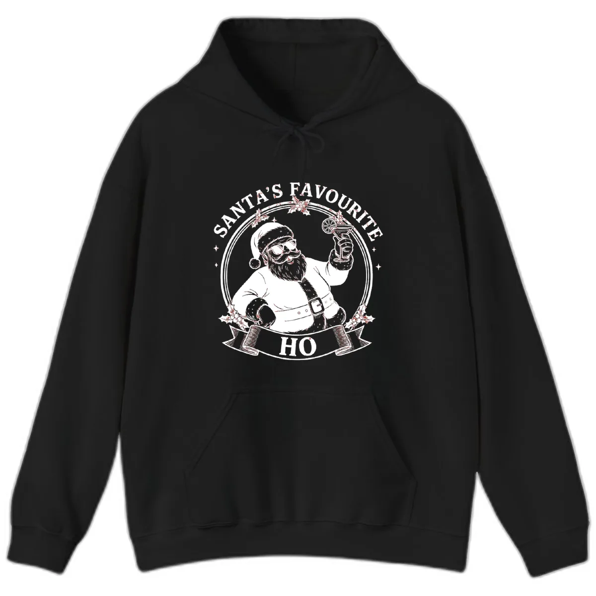 Santa's Favorite Cocktail Drinker Hoodie in Black