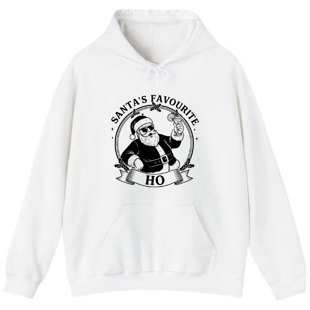 Santa's Favorite Cocktail Drinker Hoodie in White