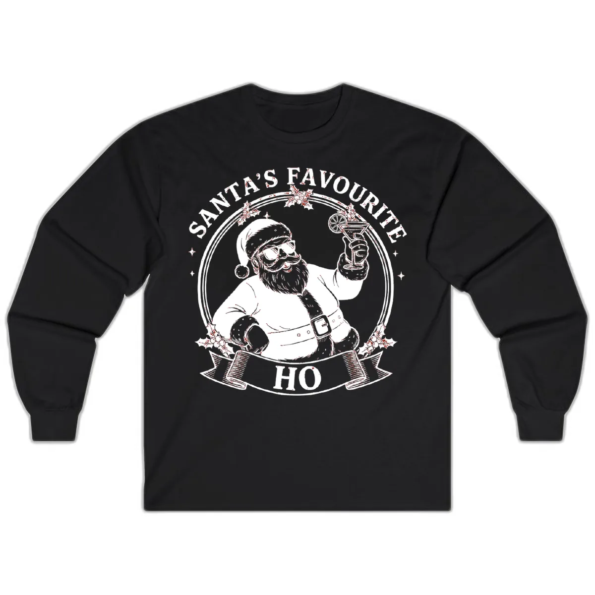 Santa's Favorite Cocktail Drinker Long Sleeve in Black