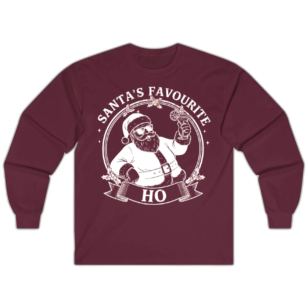 Santa's Favorite Cocktail Drinker Long Sleeve in Maroon