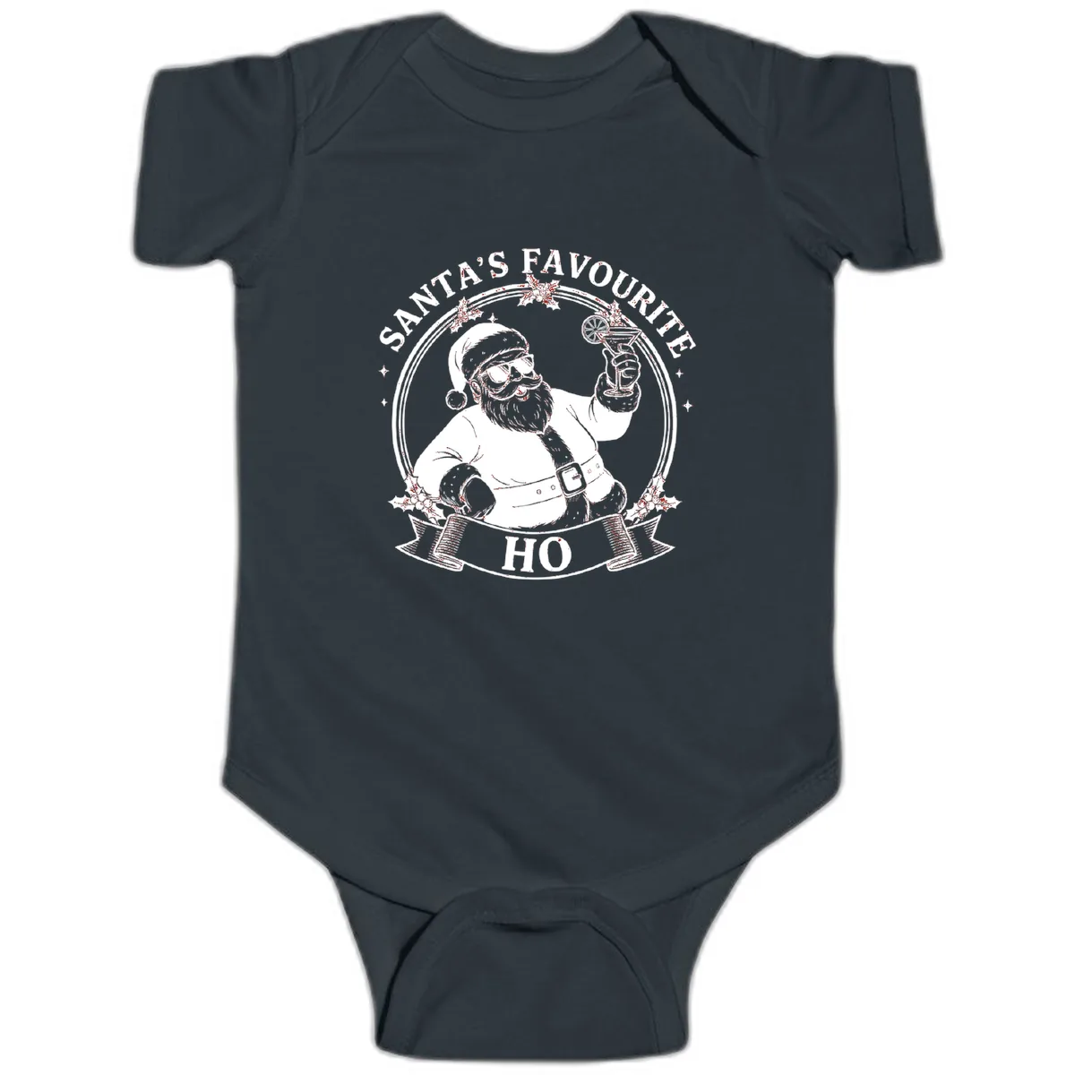 Santa's Favorite Cocktail Drinker Baby Onesie in Black