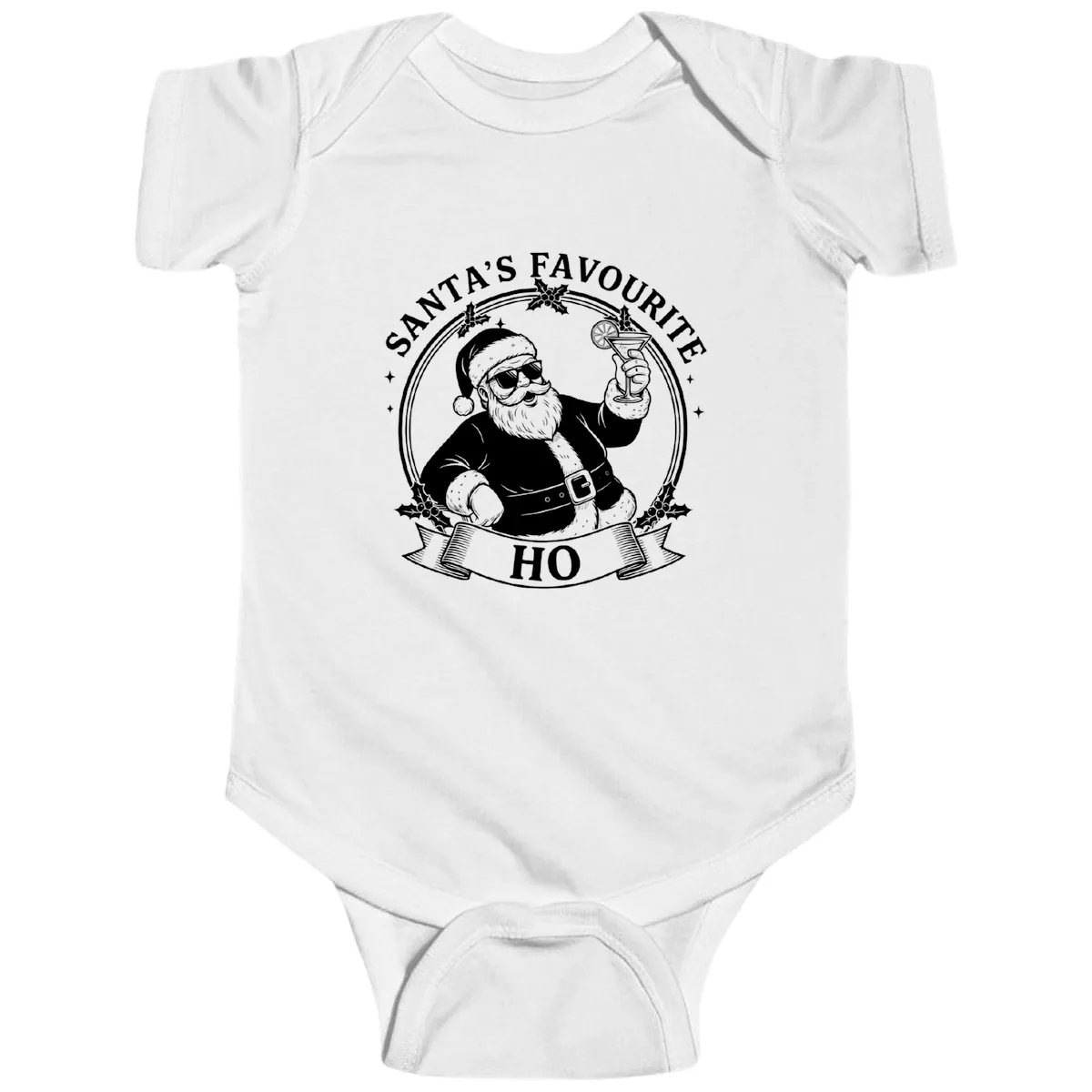 Santa's Favorite Cocktail Drinker Baby Onesie in White