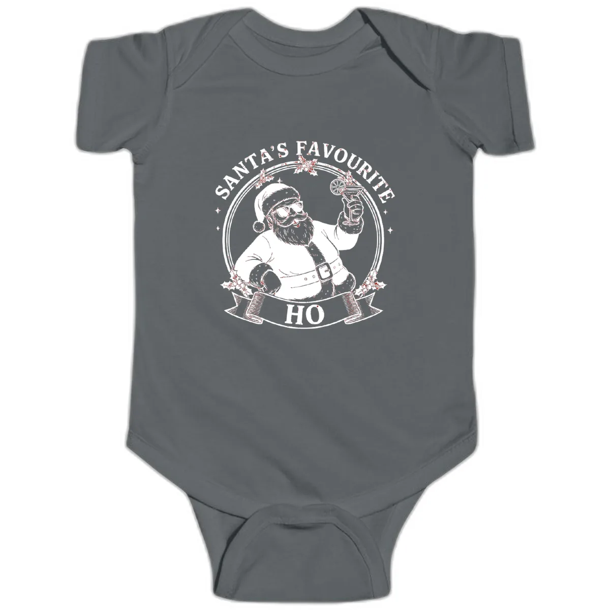 Santa's Favorite Cocktail Drinker Baby Onesie in Charcoal