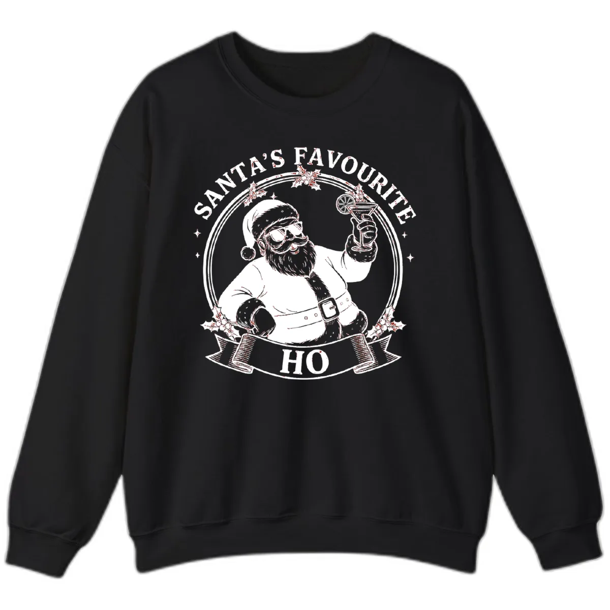 Santa's Favorite Cocktail Drinker Sweatshirt in Black