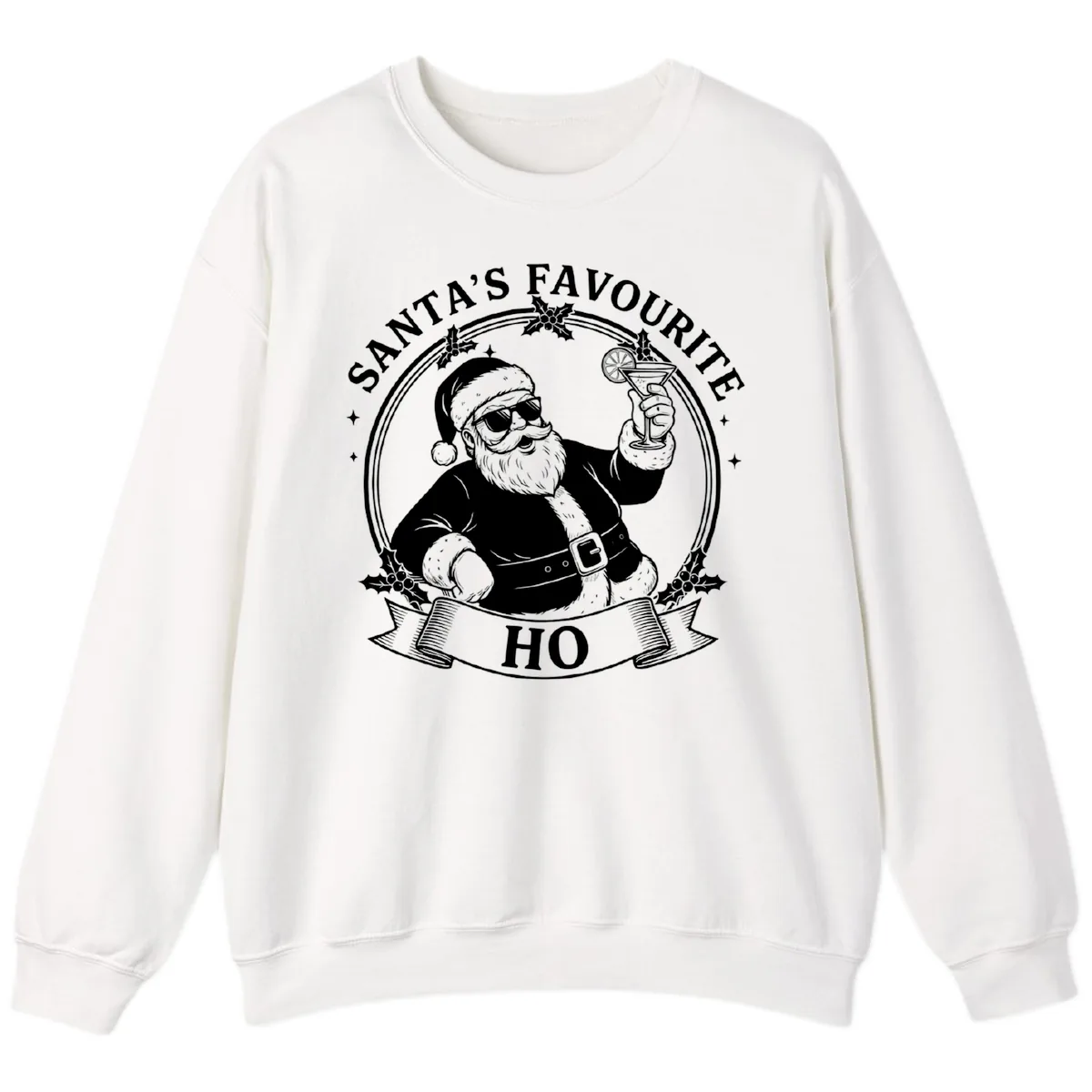 Santa's Favorite Cocktail Drinker Sweatshirt in White