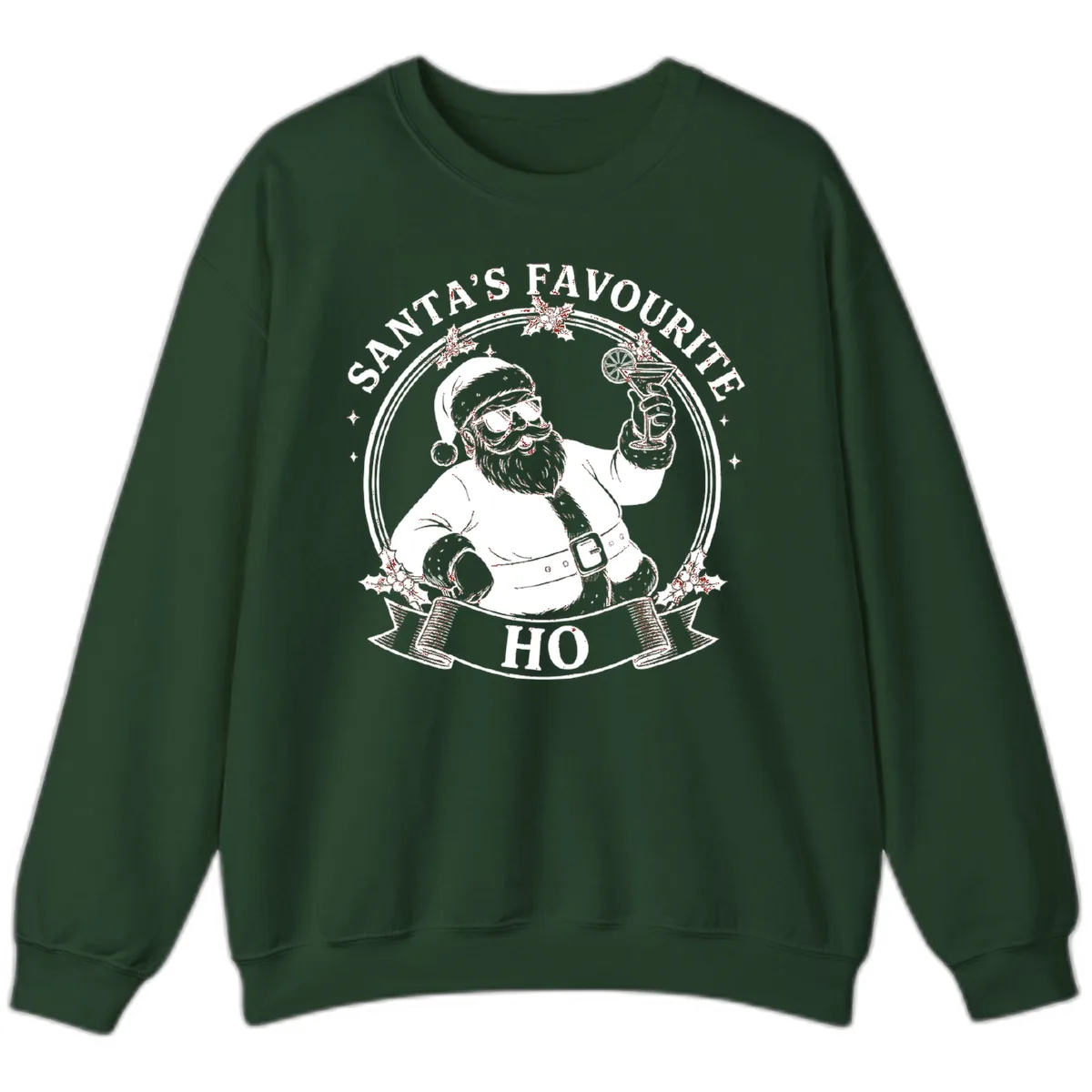 Santa's Favorite Cocktail Drinker Sweatshirt in Forest Green