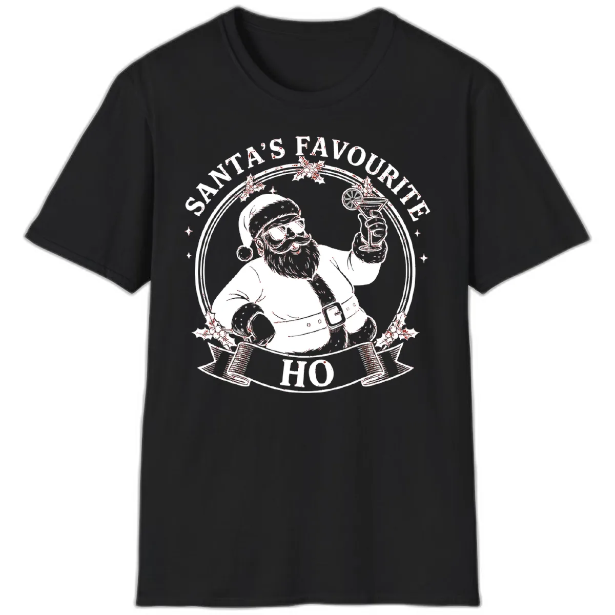 Santa's Favorite Cocktail Drinker T-Shirt in Black
