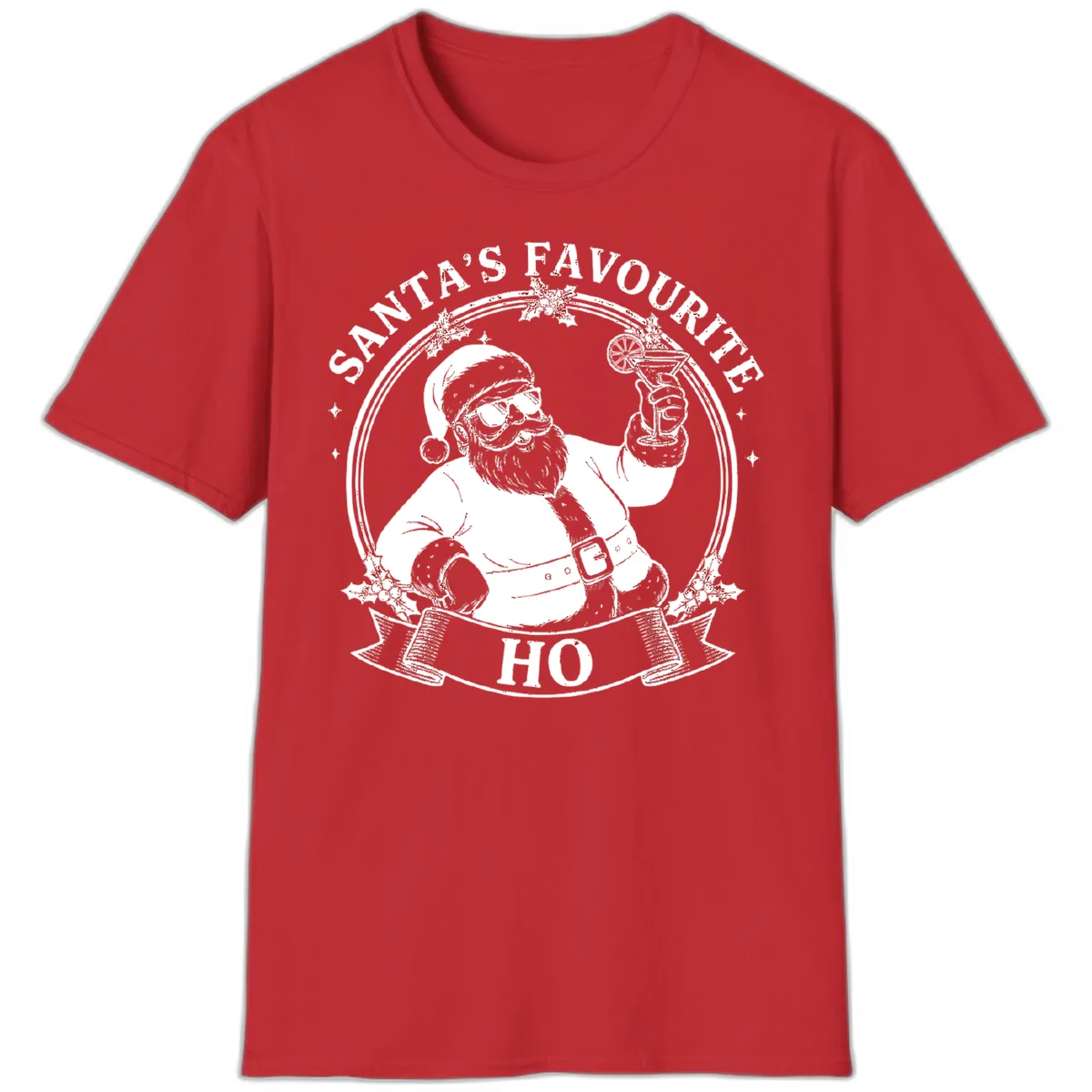 Santa's Favorite Cocktail Drinker T-Shirt in Red