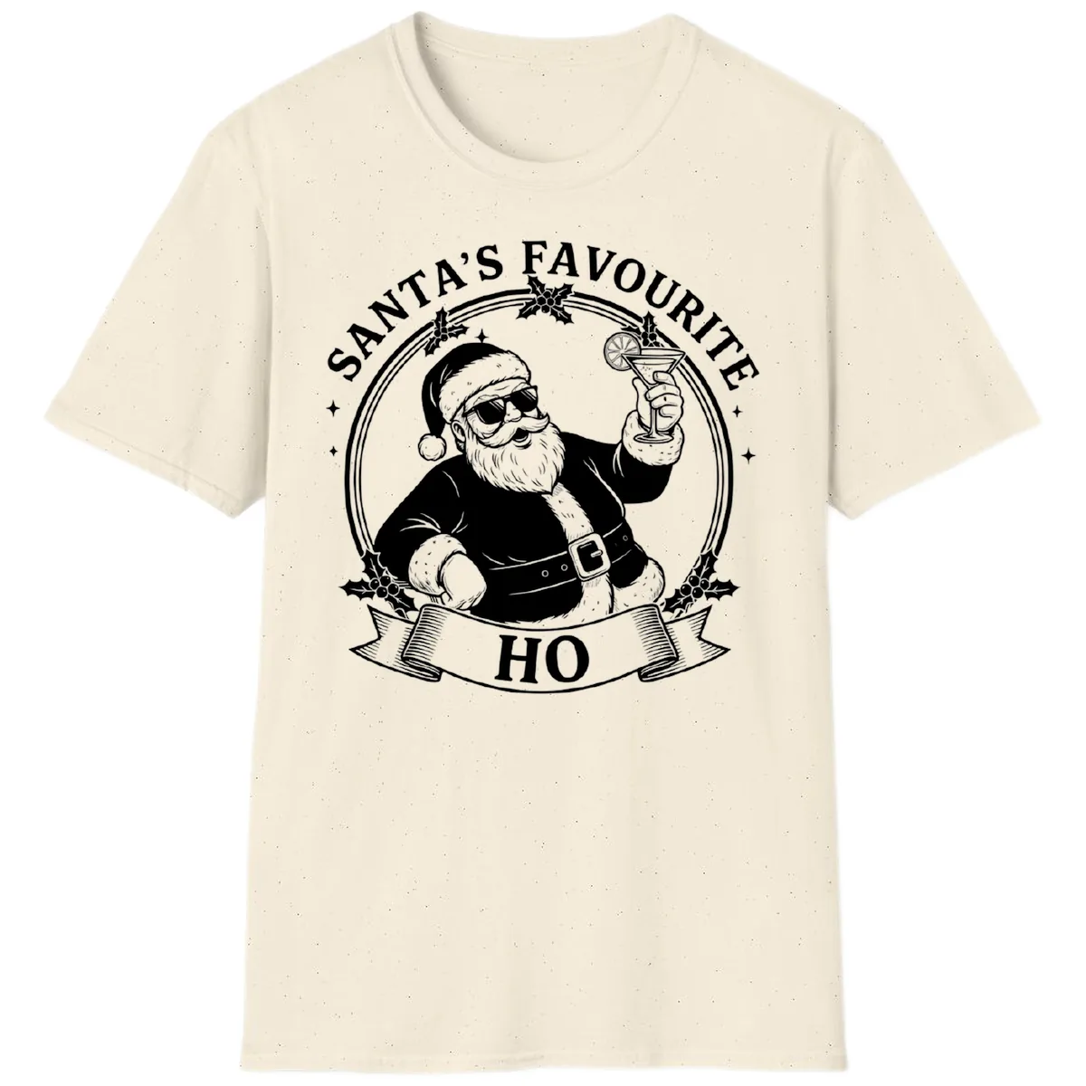 Santa's Favorite Cocktail Drinker T-Shirt in Natural