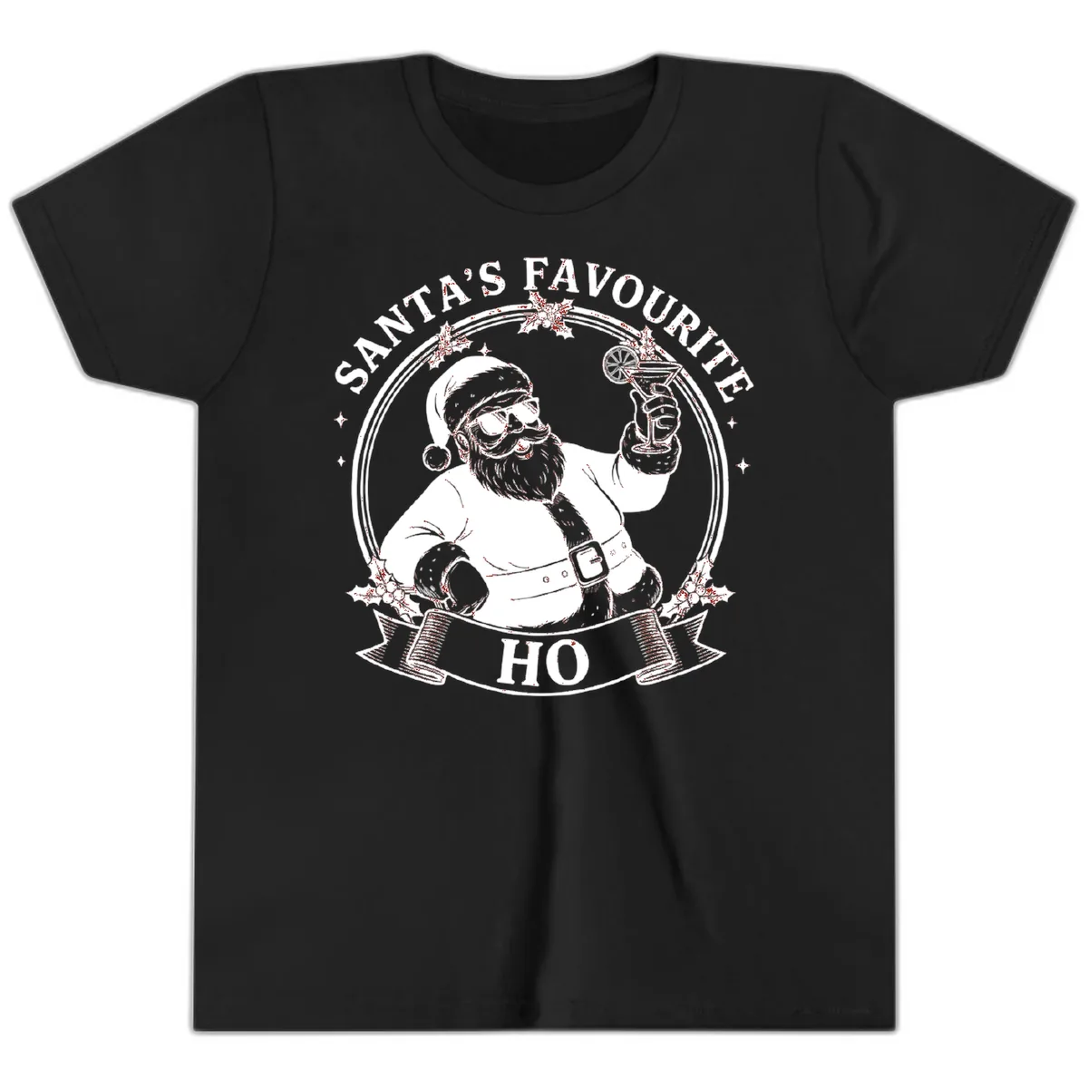 Santa's Favorite Cocktail Drinker Youth T-Shirt in Black