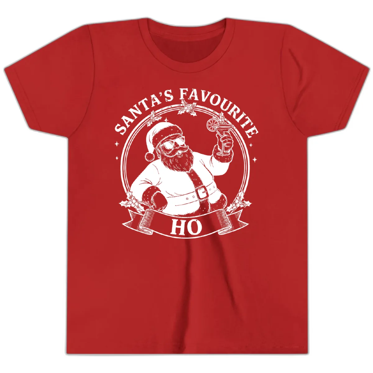 Santa's Favorite Cocktail Drinker Youth T-Shirt in Red