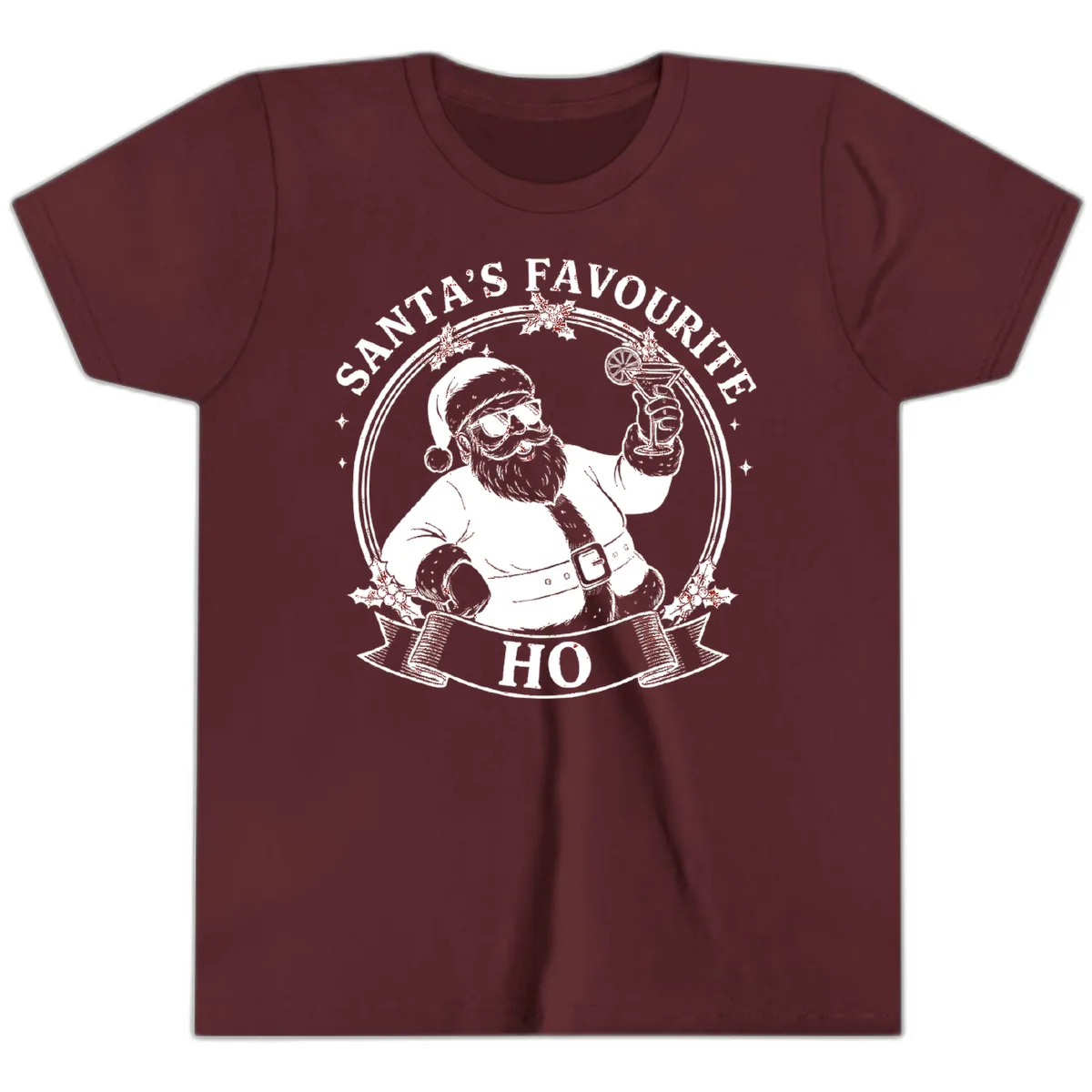 Santa's Favorite Cocktail Drinker Youth T-Shirt in Maroon