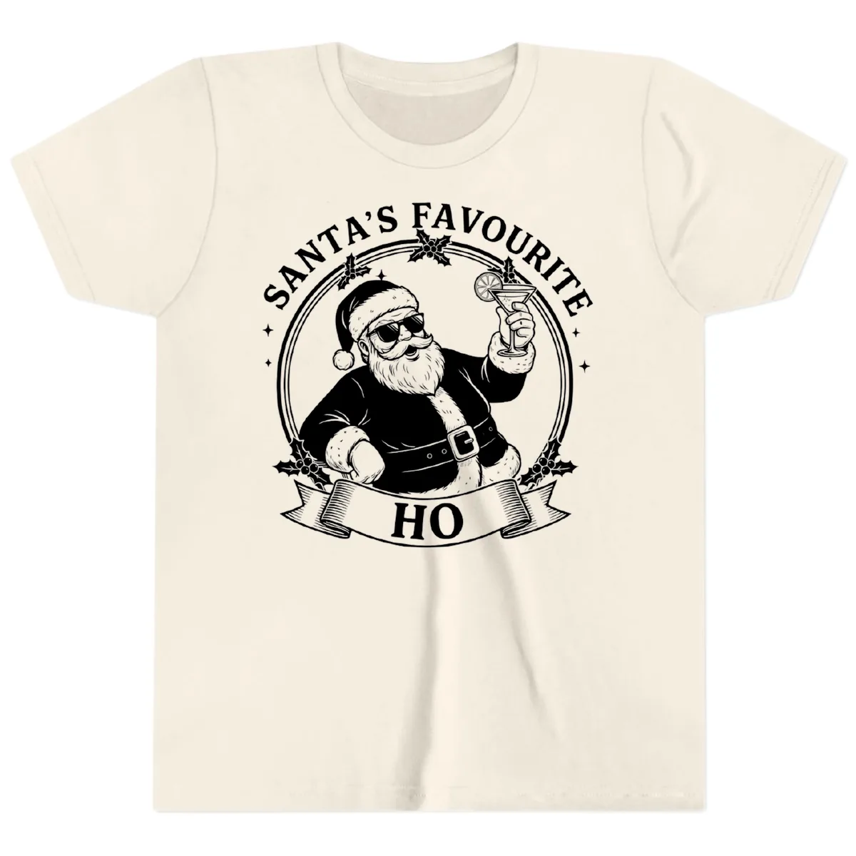 Santa's Favorite Cocktail Drinker Youth T-Shirt in Natural