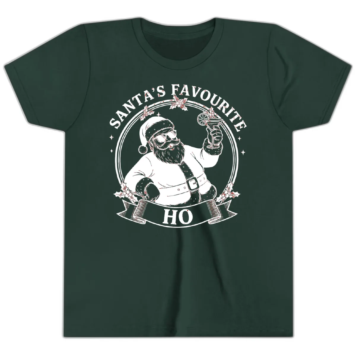 Santa's Favorite Cocktail Drinker Youth T-Shirt in Forest