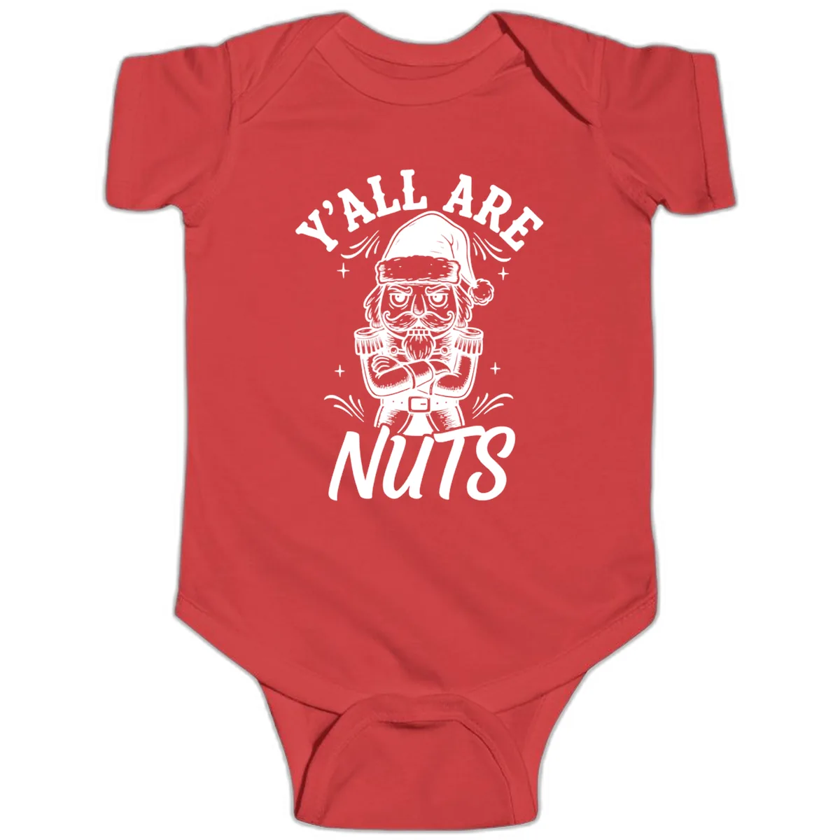 Nutcracker Y'all Are Nuts Graphic Baby Onesie in Red