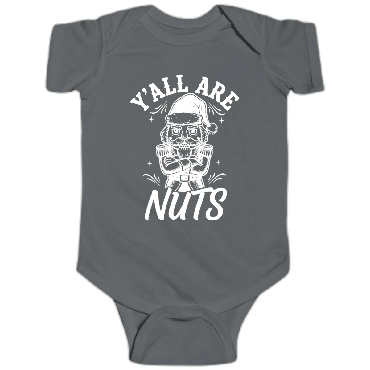 Nutcracker Y'all Are Nuts Graphic Baby Onesie in Charcoal
