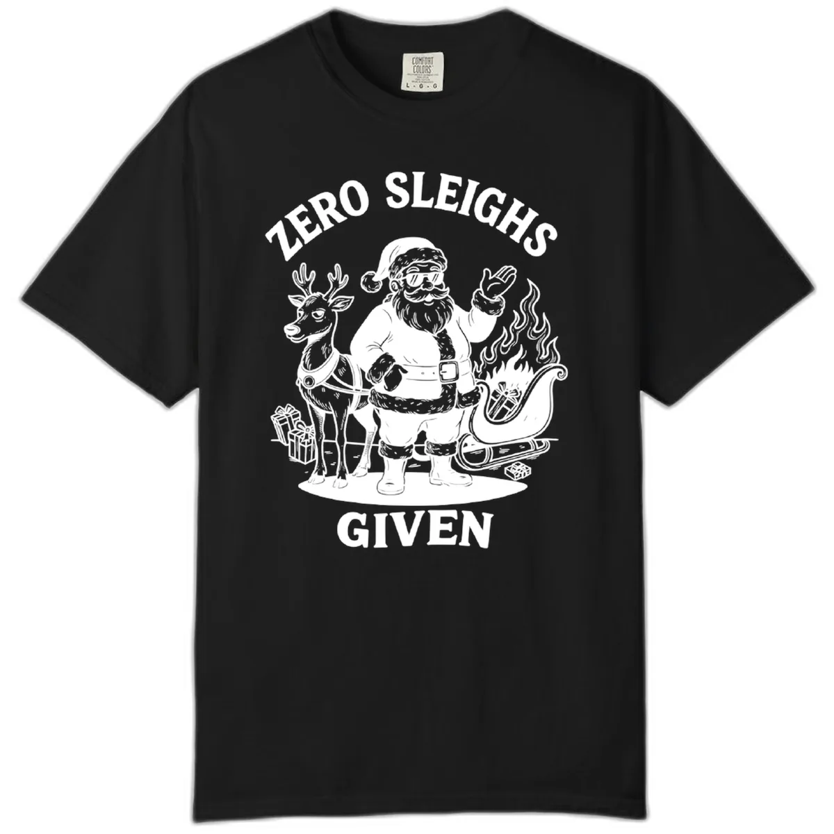 Zero Sleighs Given Christmas Illustration Comfort Color in Black