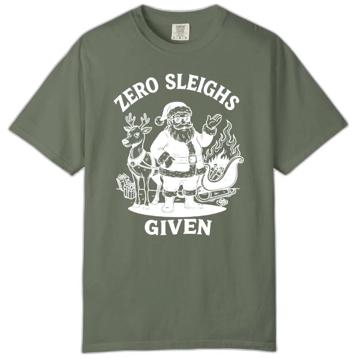 Zero Sleighs Given Christmas Illustration Comfort Color in Moss