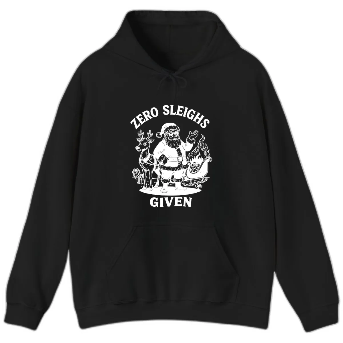 Zero Sleighs Given Christmas Illustration Hoodie in Black