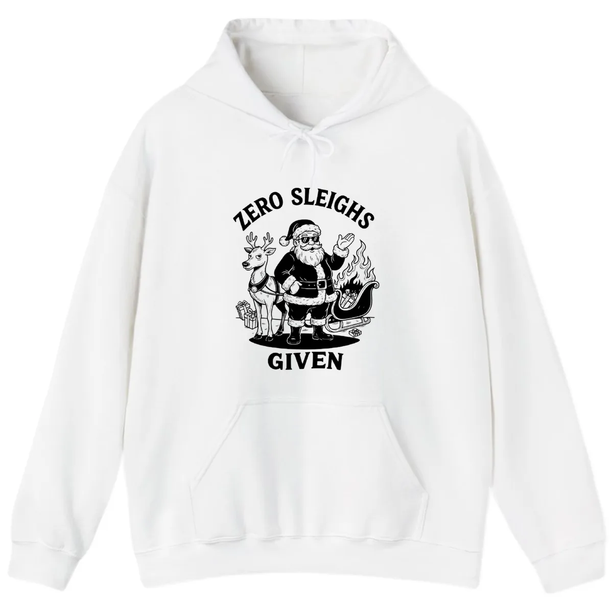 Zero Sleighs Given Christmas Illustration Hoodie in White