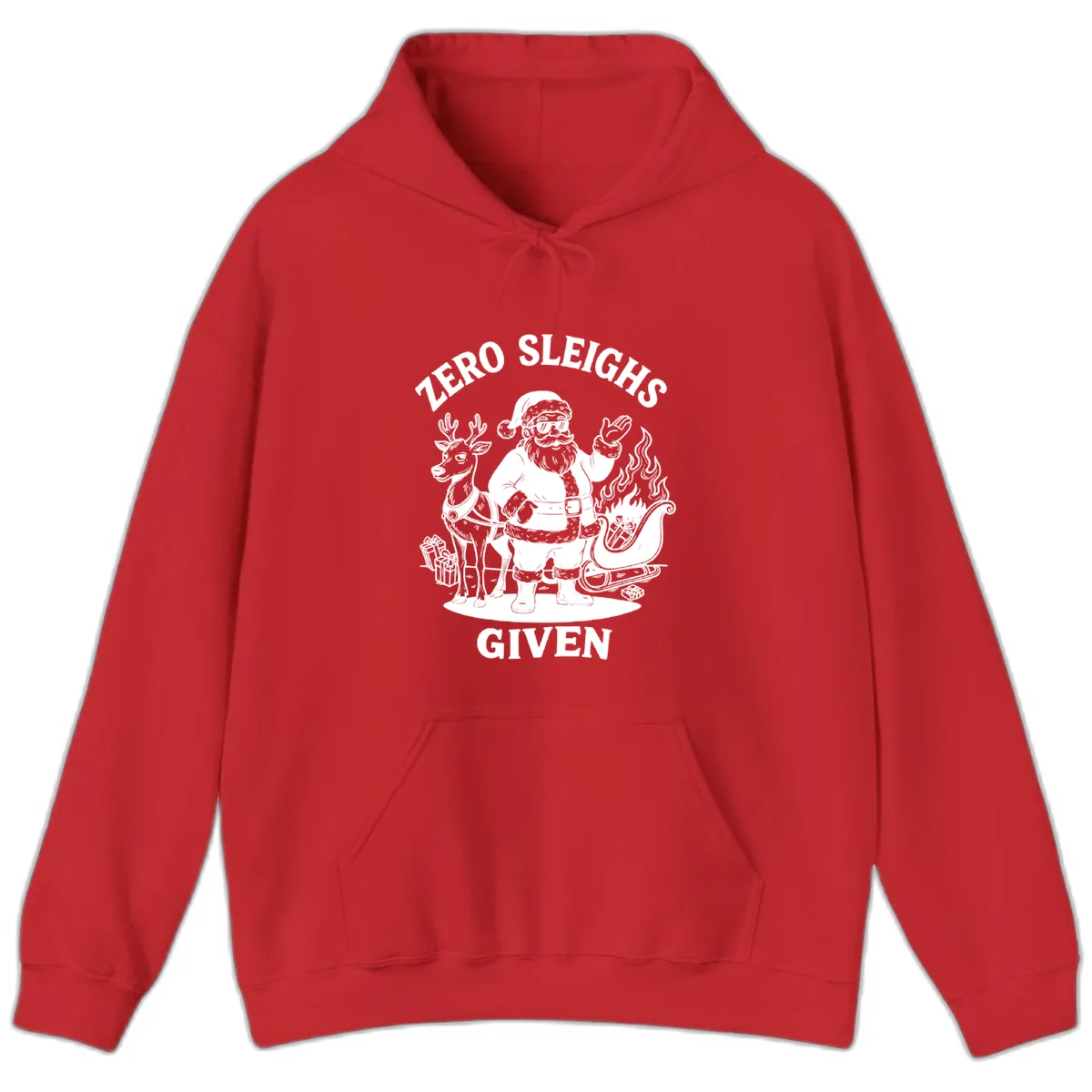 Zero Sleighs Given Christmas Illustration Hoodie in Red