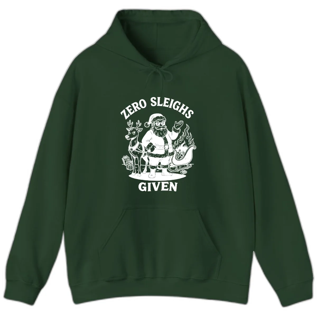 Zero Sleighs Given Christmas Illustration Hoodie in Forest Green