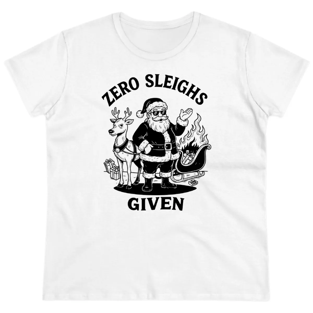 Zero Sleighs Given Christmas Illustration Ladies Tee in White
