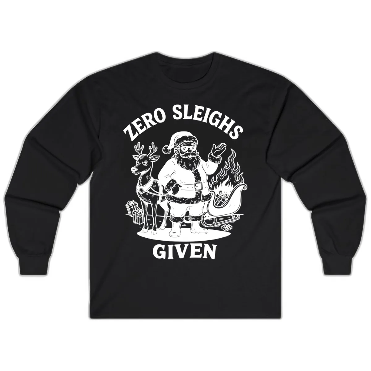 Zero Sleighs Given Christmas Illustration Long Sleeve in Black
