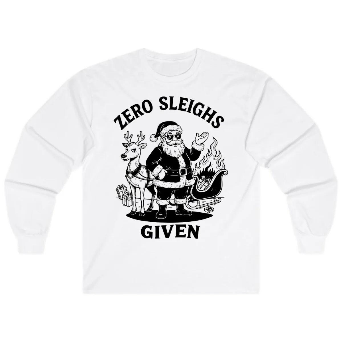Zero Sleighs Given Christmas Illustration Long Sleeve in White