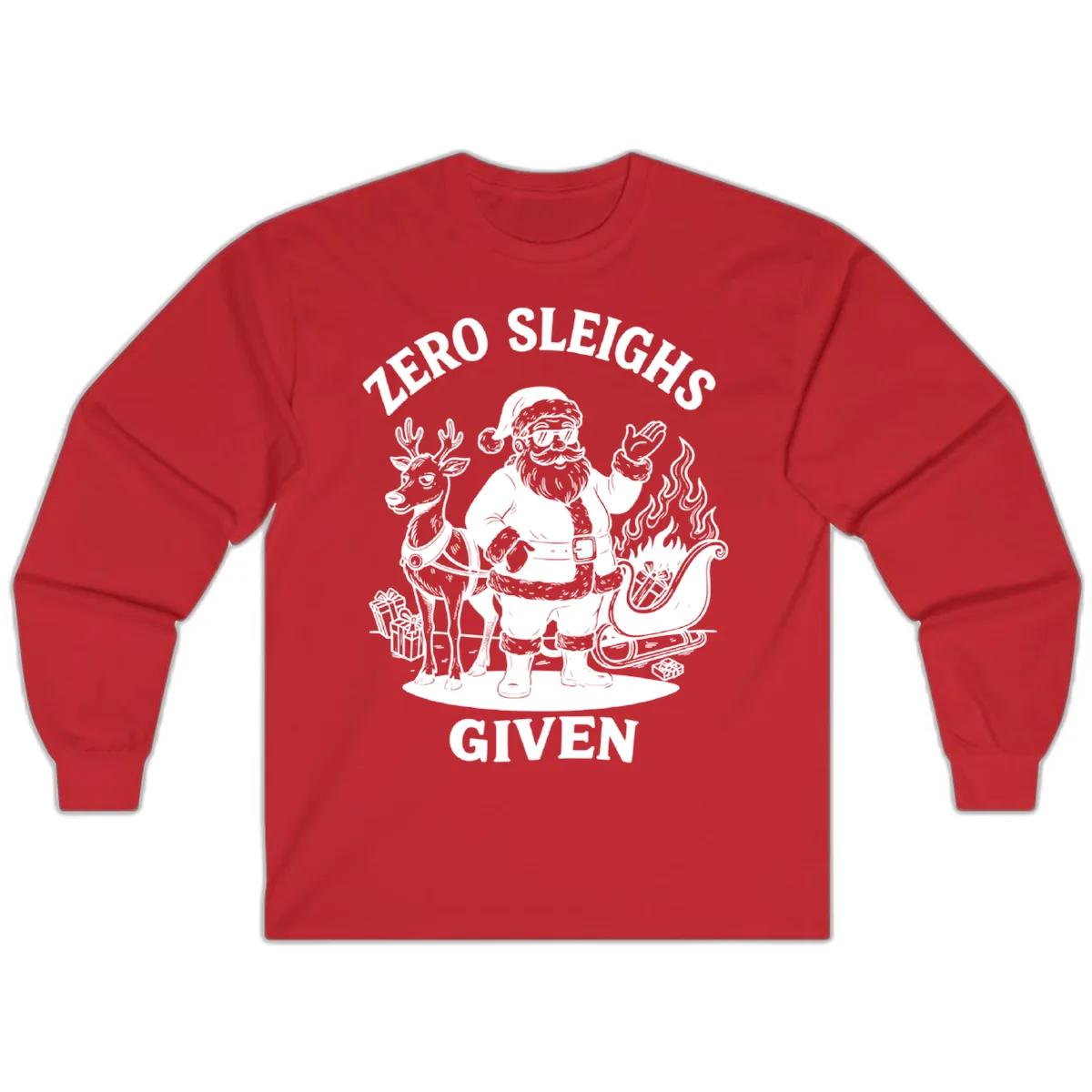 Zero Sleighs Given Christmas Illustration Long Sleeve in Red