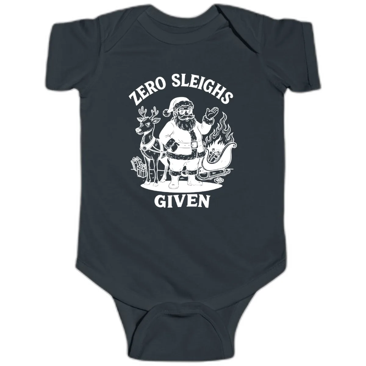 Zero Sleighs Given Christmas Illustration Baby Onesie in Black