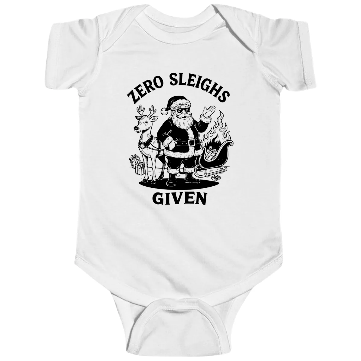 Zero Sleighs Given Christmas Illustration Baby Onesie in White