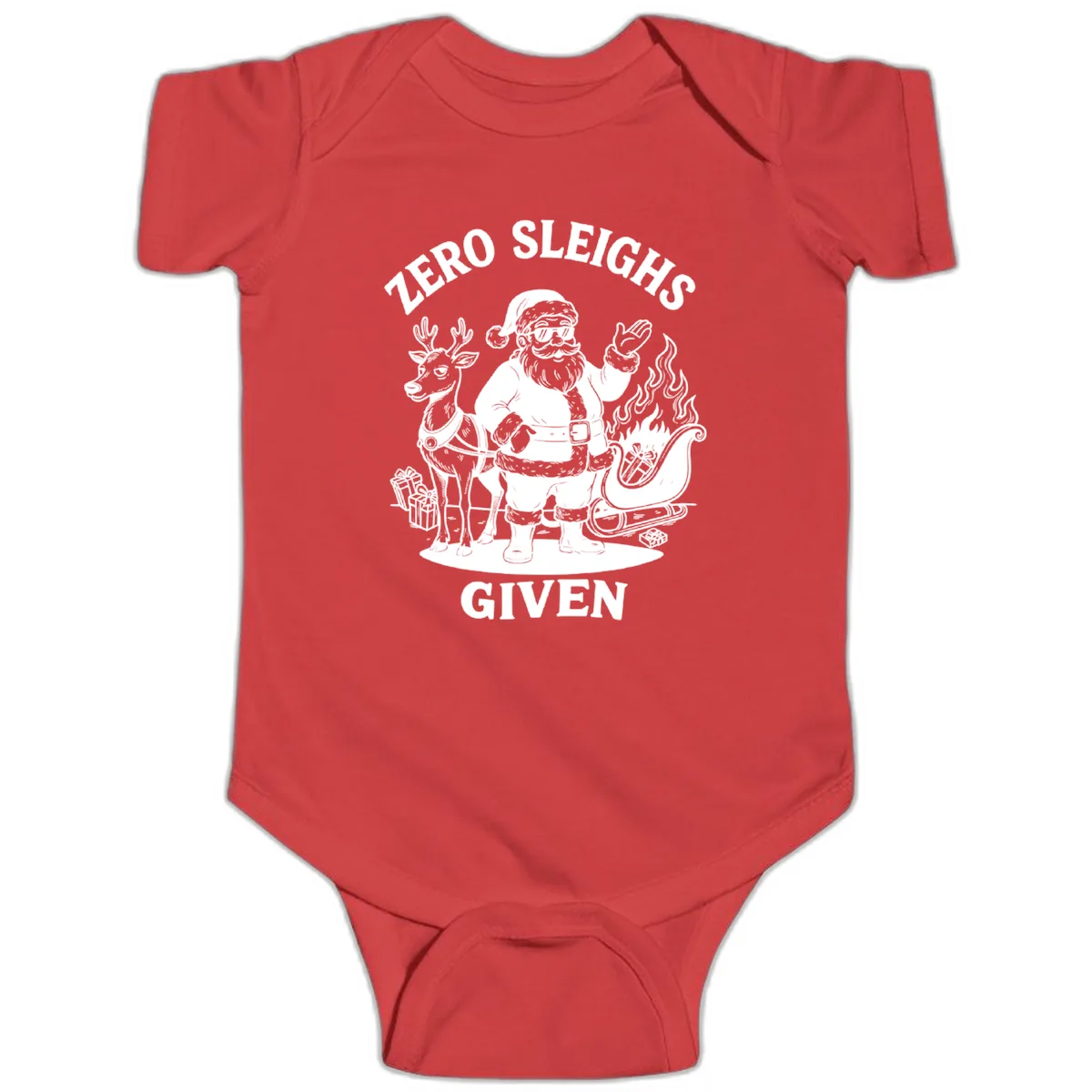 Zero Sleighs Given Christmas Illustration Baby Onesie in Red