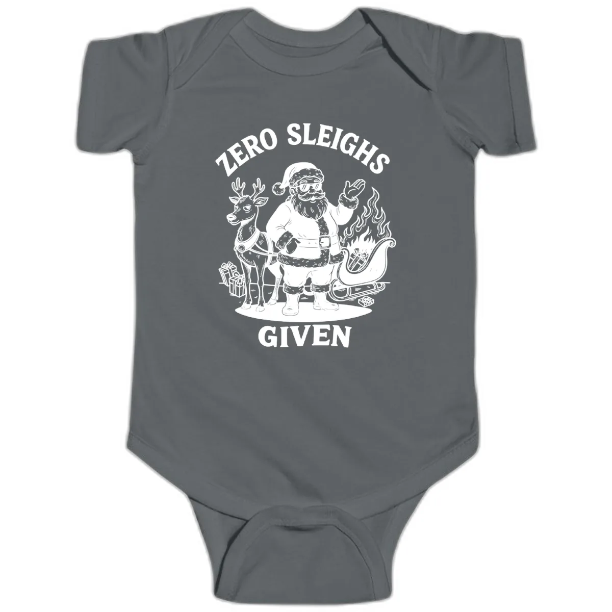 Zero Sleighs Given Christmas Illustration Baby Onesie in Charcoal