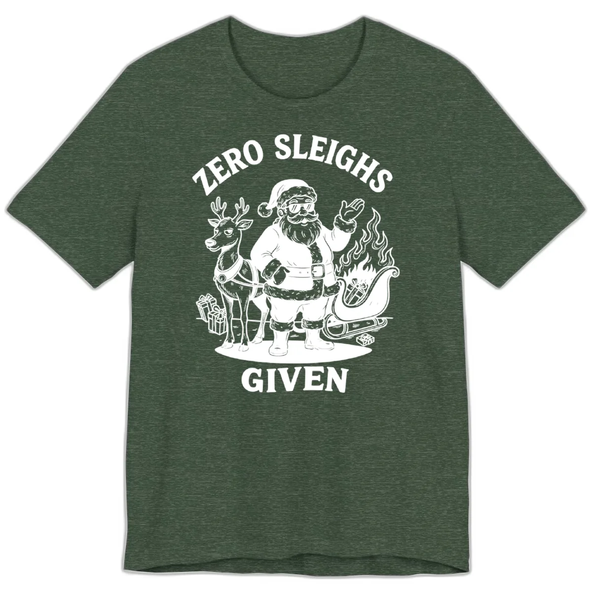 Zero Sleighs Given Christmas Illustration Premium T-Shirt in Heather Forest