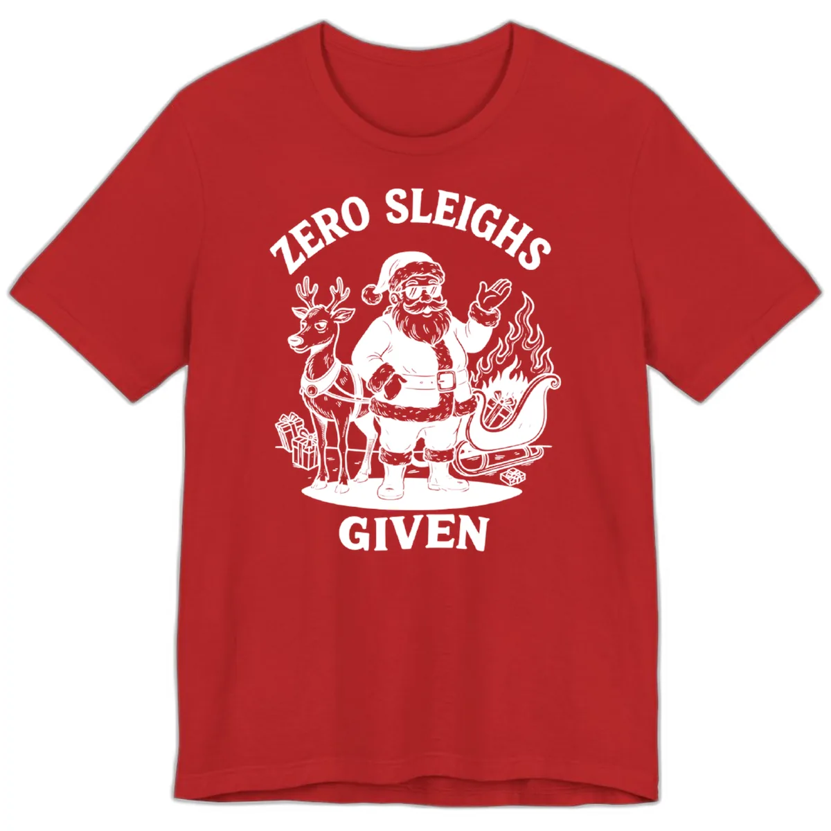 Zero Sleighs Given Christmas Illustration Premium T-Shirt in Red