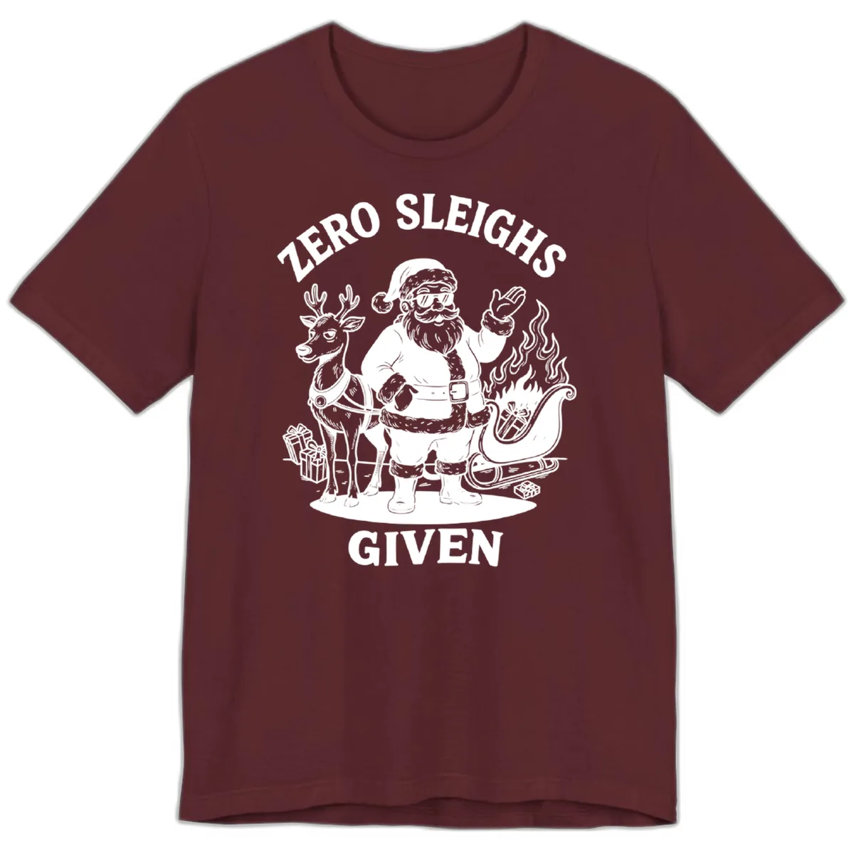 Zero Sleighs Given Christmas Illustration Premium T-Shirt in Maroon