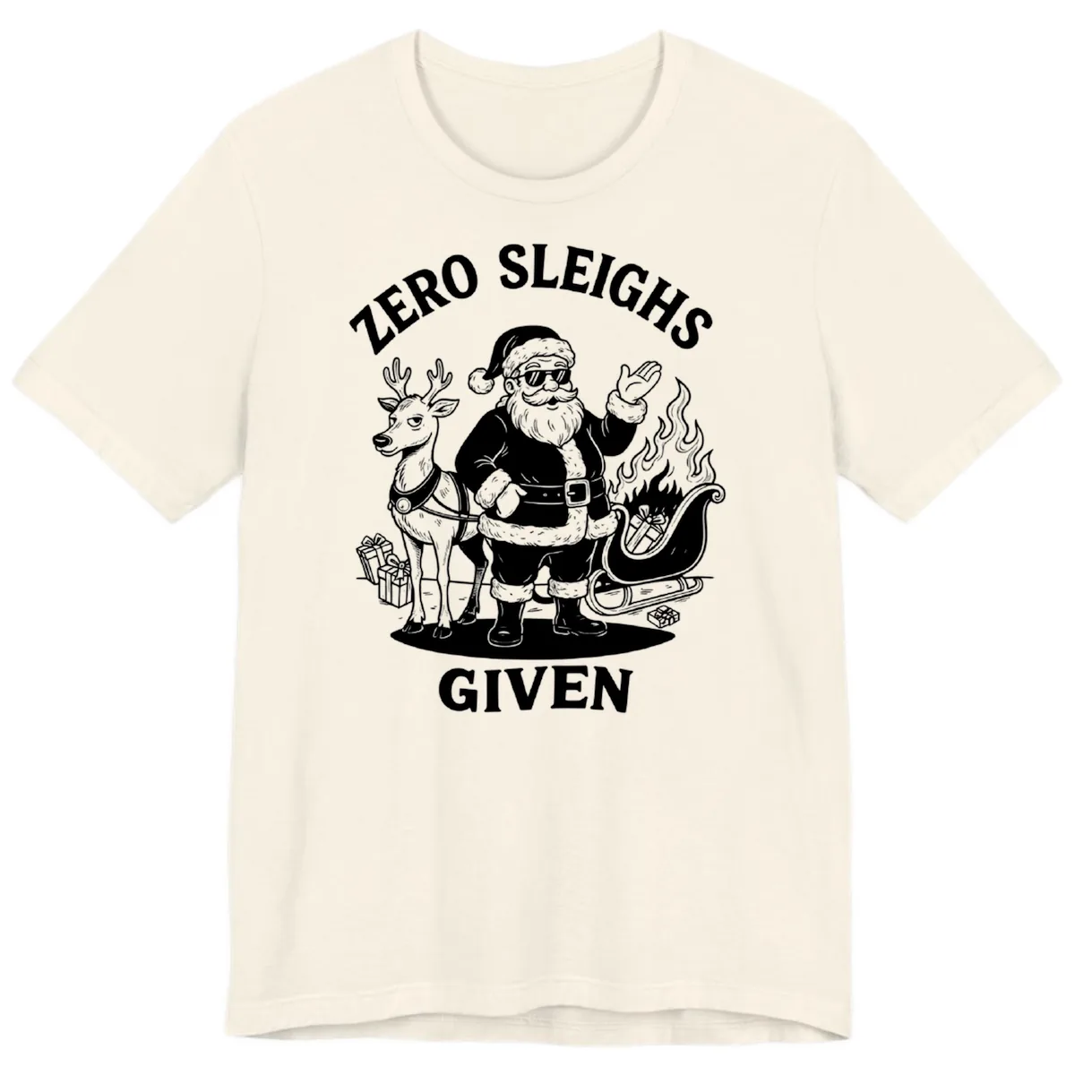 Zero Sleighs Given Christmas Illustration Premium T-Shirt in Natural