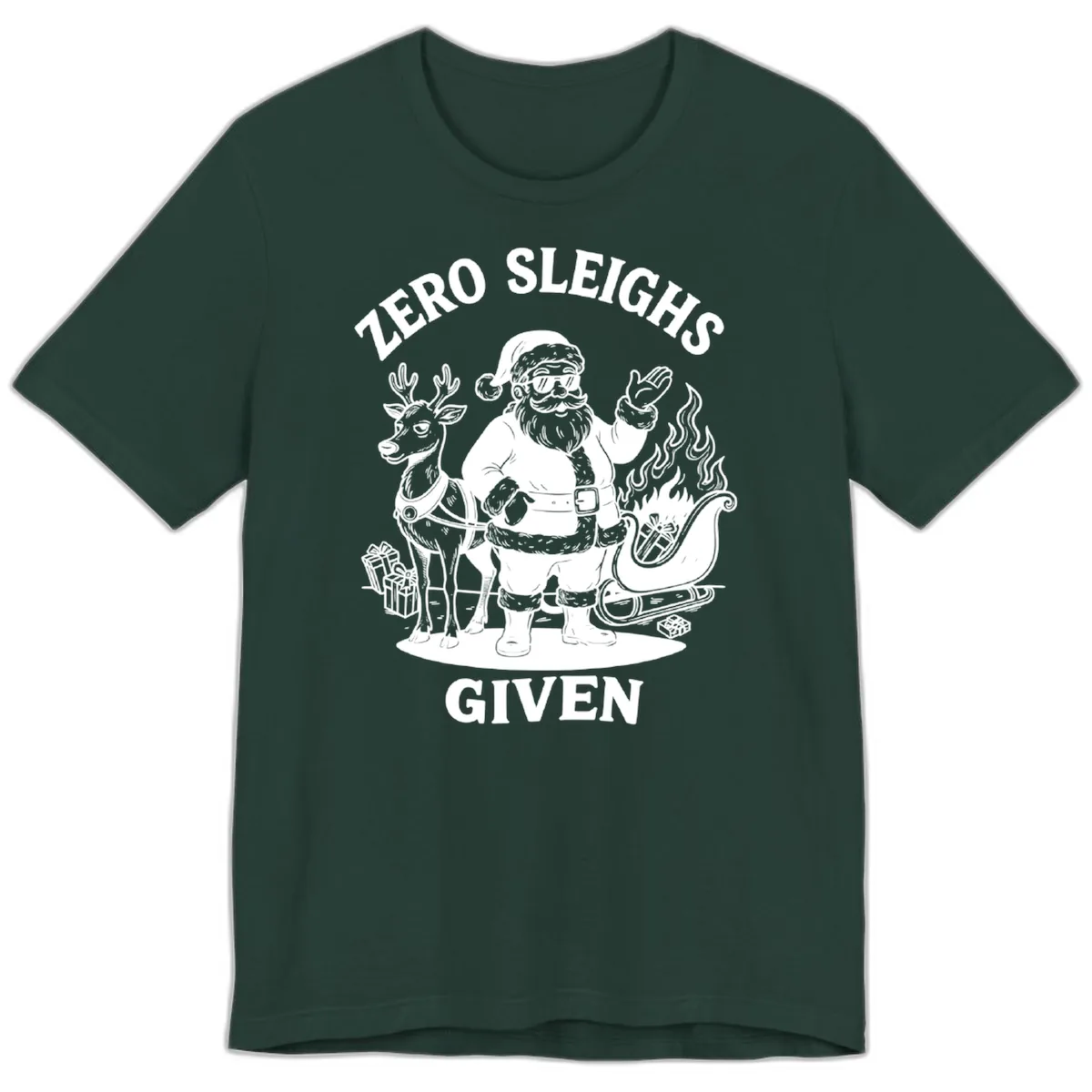 Zero Sleighs Given Christmas Illustration Premium T-Shirt in Forest