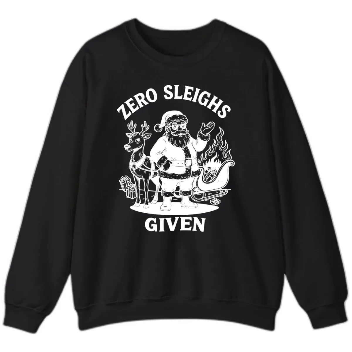Zero Sleighs Given Christmas Illustration Sweatshirt in Black