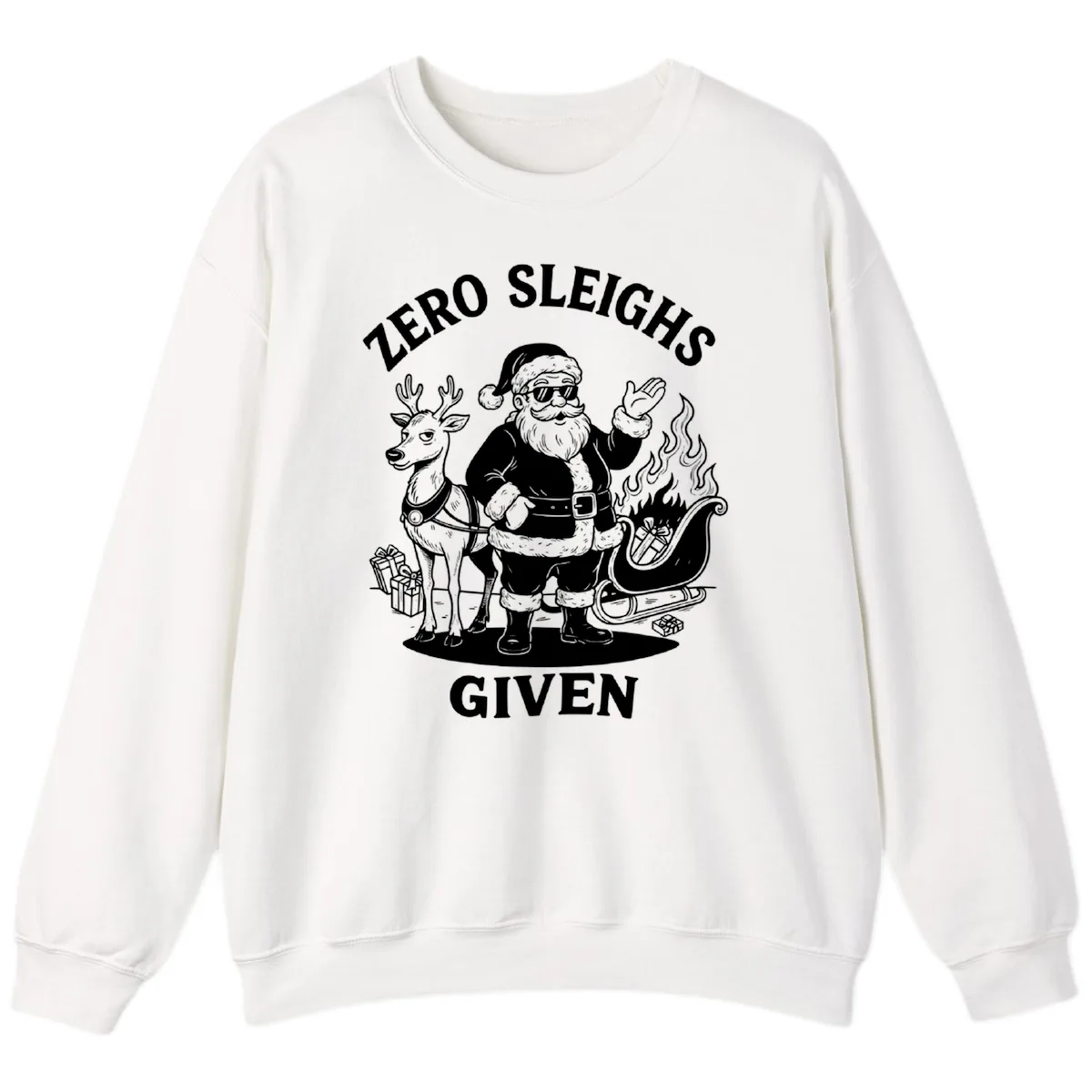 Zero Sleighs Given Christmas Illustration Sweatshirt in White