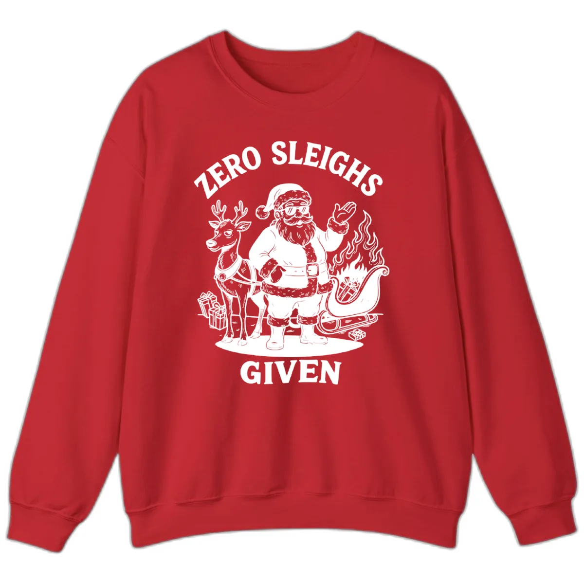 Zero Sleighs Given Christmas Illustration Sweatshirt in Red