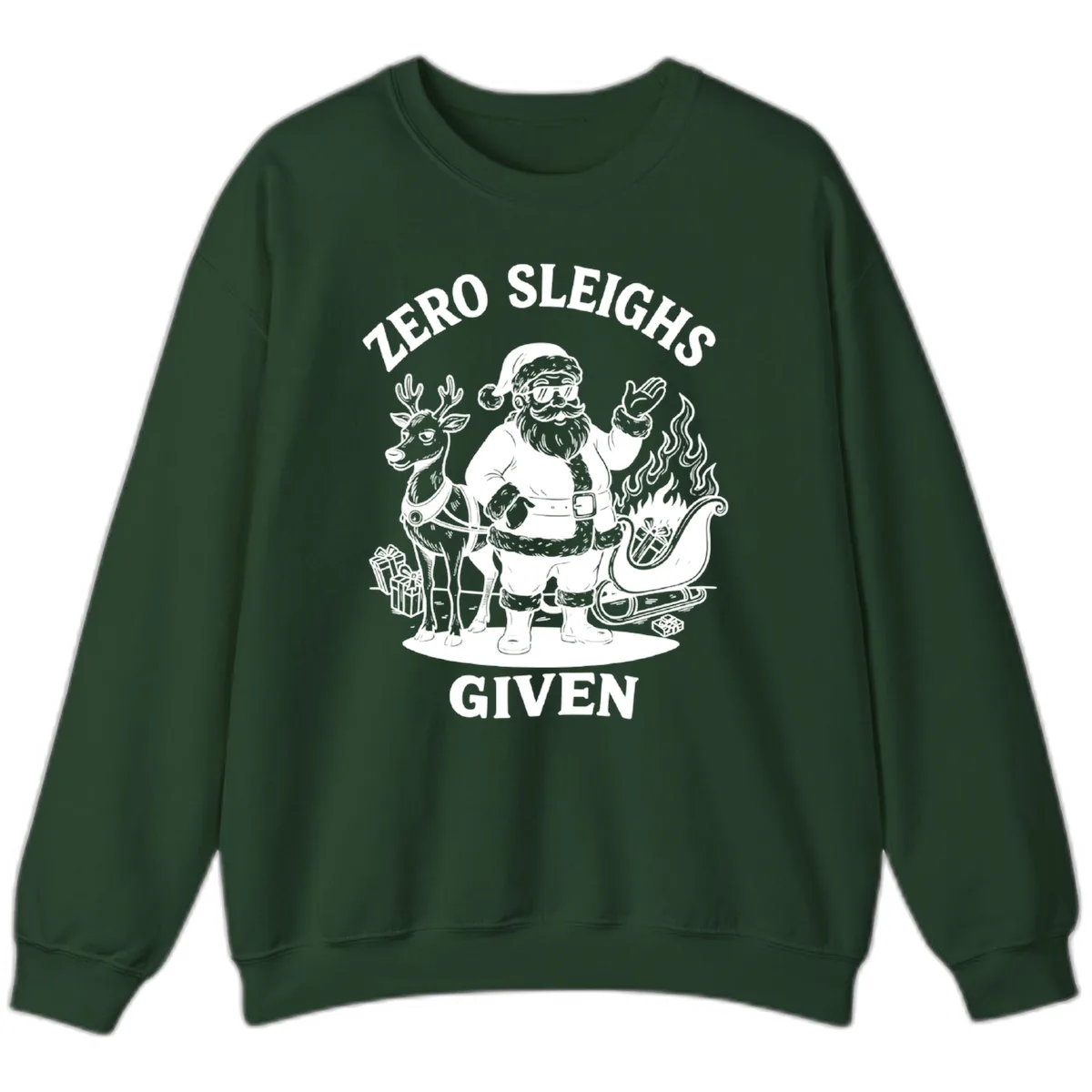 Zero Sleighs Given Christmas Illustration Sweatshirt in Forest Green