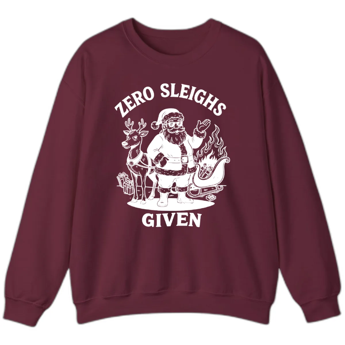 Zero Sleighs Given Christmas Illustration Sweatshirt in Maroon
