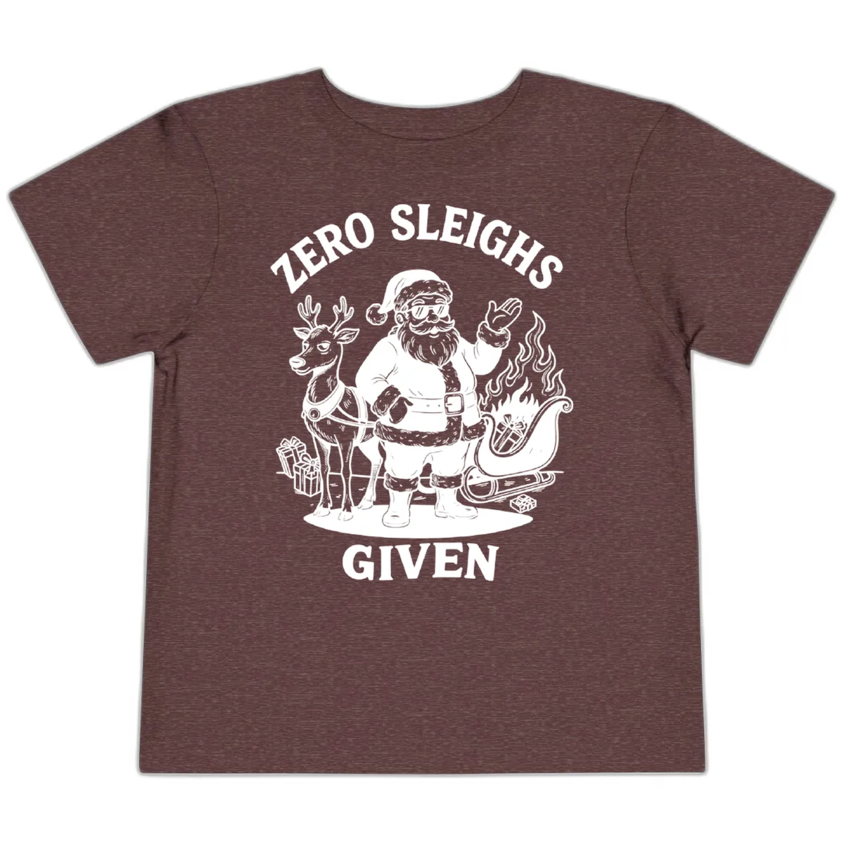 Zero Sleighs Given Christmas Illustration Toddler T-Shirt in Heather Maroon
