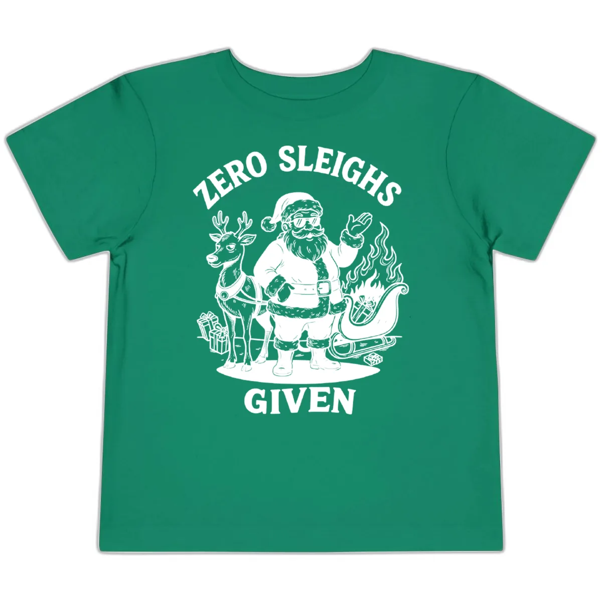 Zero Sleighs Given Christmas Illustration Toddler T-Shirt in Kelly