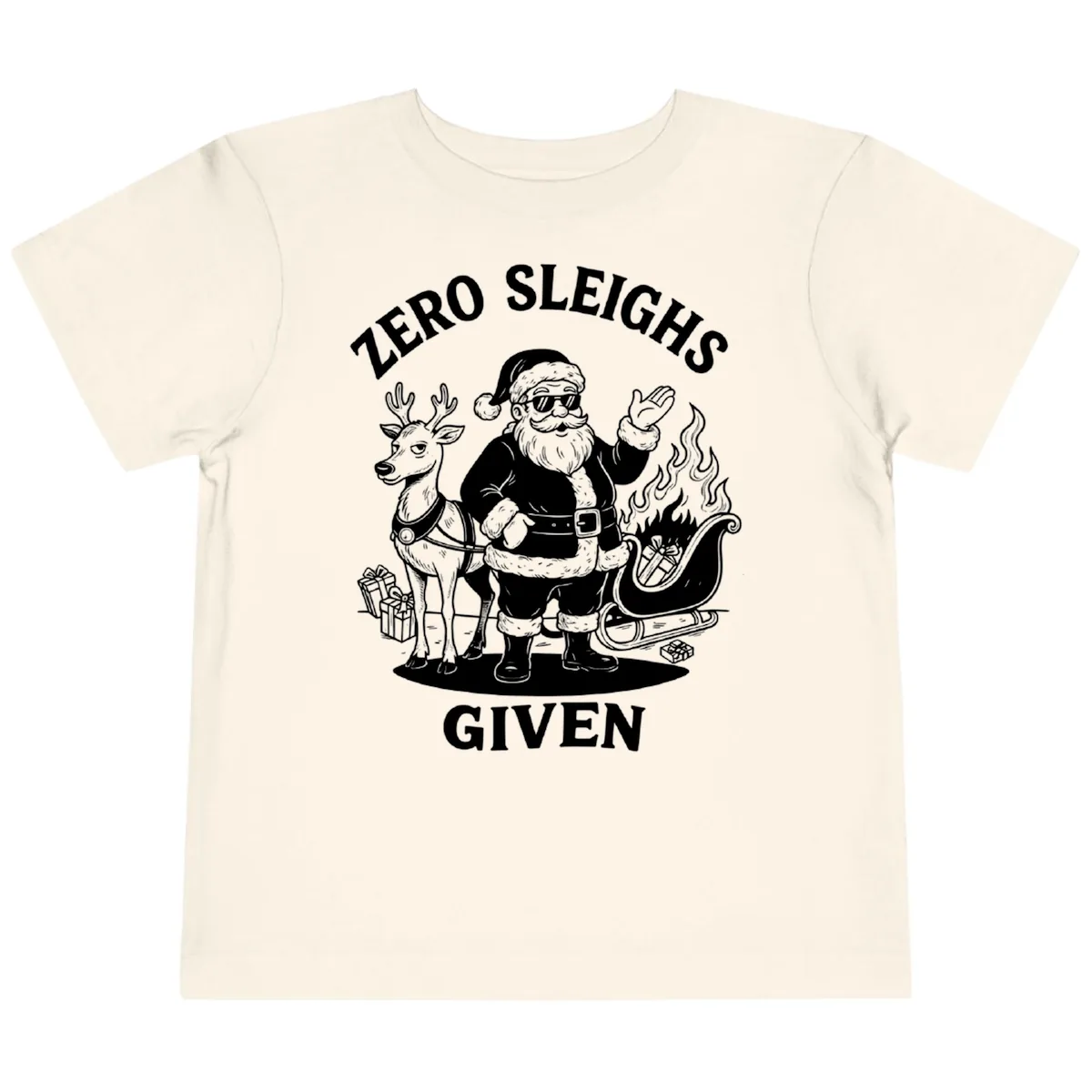 Zero Sleighs Given Christmas Illustration Toddler T-Shirt in Natural