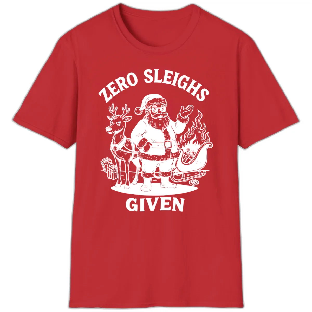 Zero Sleighs Given Christmas Illustration T-Shirt in Red