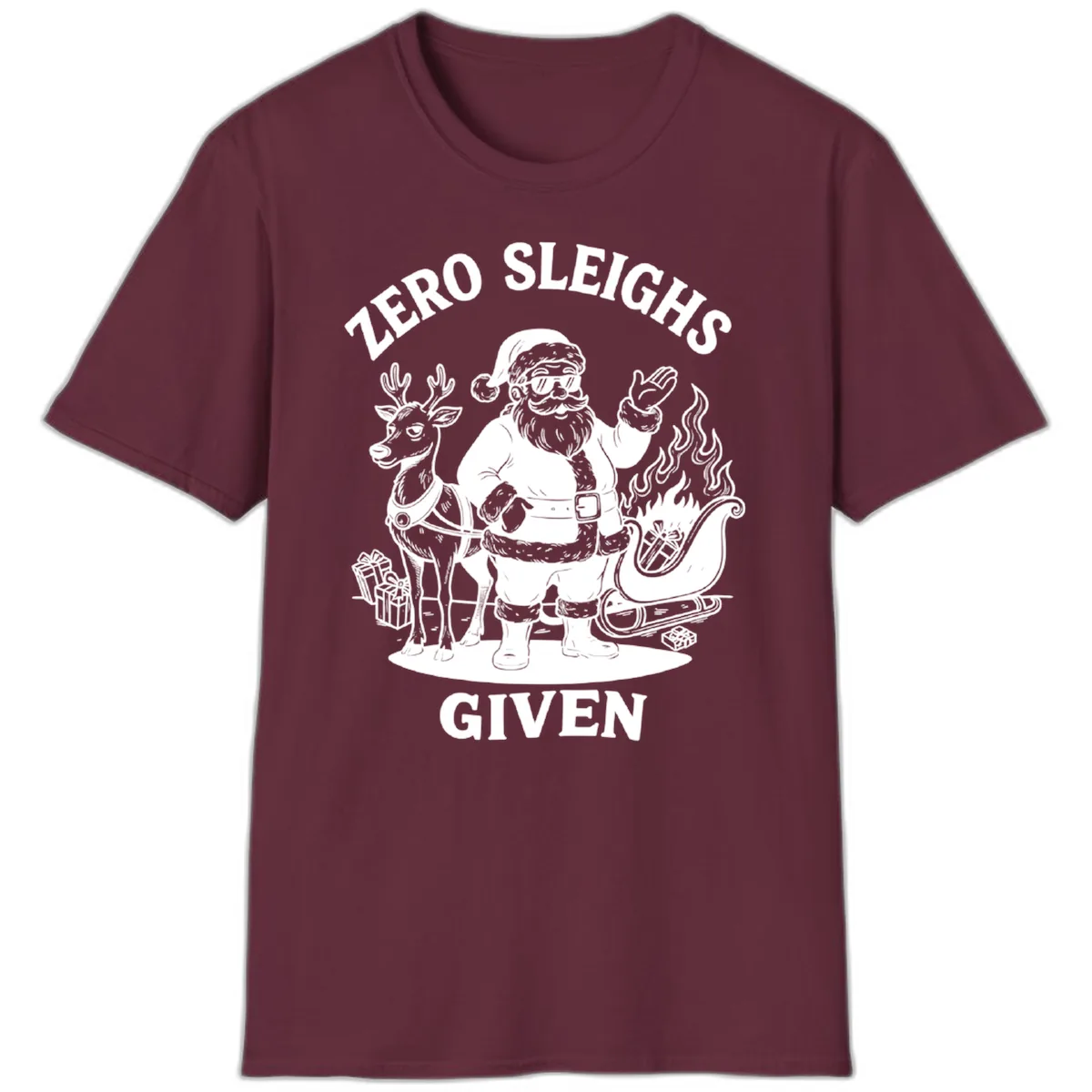 Zero Sleighs Given Christmas Illustration T-Shirt in Maroon
